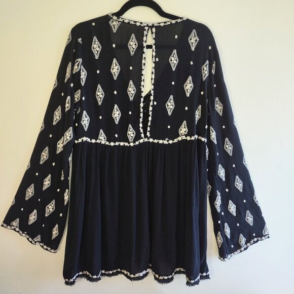 Free People Diamond Embroidered Tunic Top/Babydoll Dress Women's Size Small Boho - Picture 6 of 11